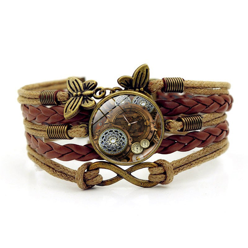 Wholesale Steampunk Gear Cuff Bracelet with Infinity Symbol and Multi-layer Leather Design,  Unisex Fashion Jewelry Accessory