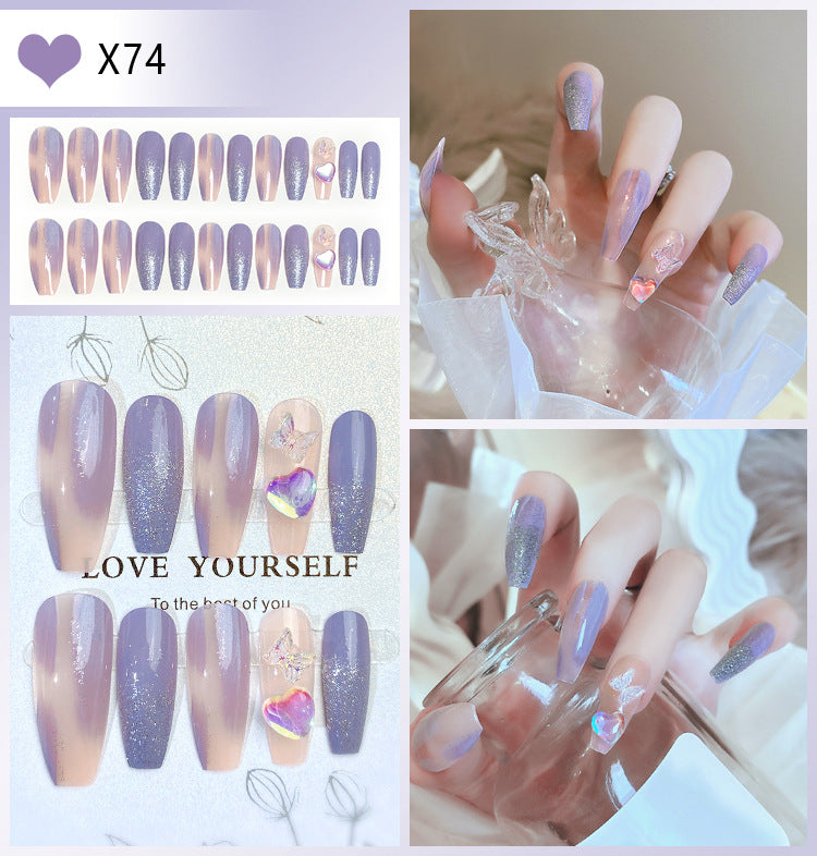 Wholesale 24 Pieces/box Glitter Nail Stickers Flower Pearl Wearable Nail Press-on Nails Kits Nail Stickers