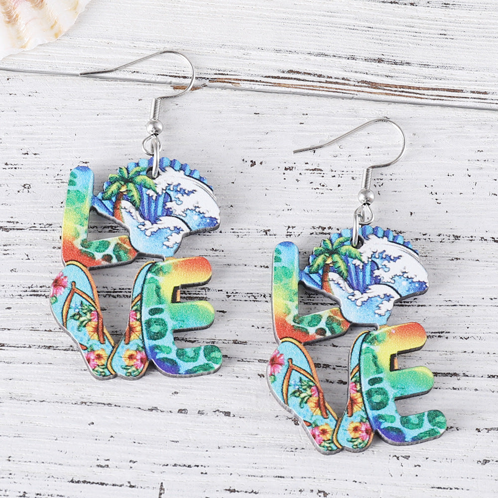 Wholesale colorful flip flops palm tree flowers LOVE pendant earrings