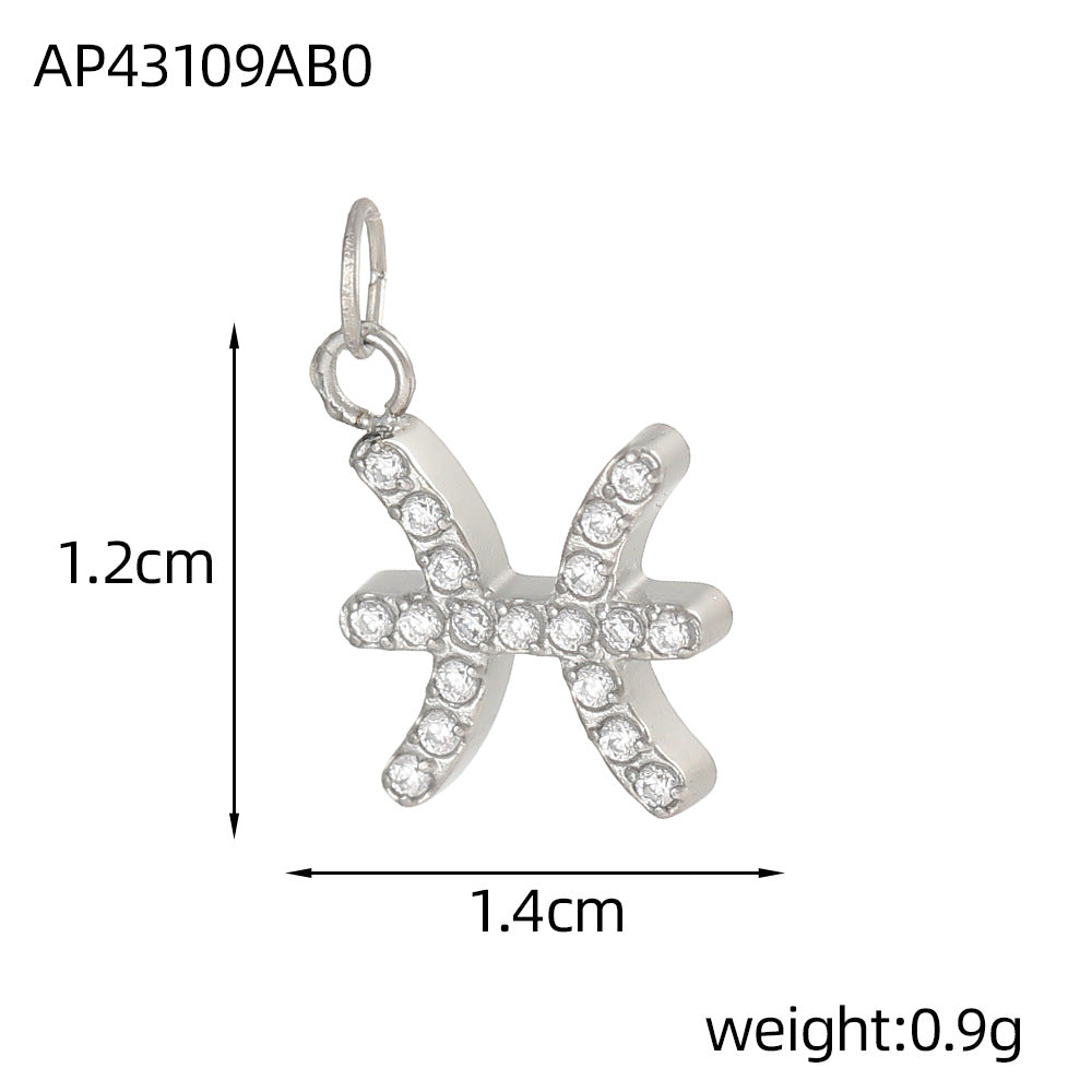 Wholesale Twelve Zodiac DIY stainless steel micro-inlaid diamond pendant