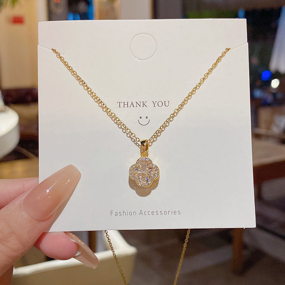 Wholesale Four-Leaf Clover Zircon Necklace  Light Luxury Style