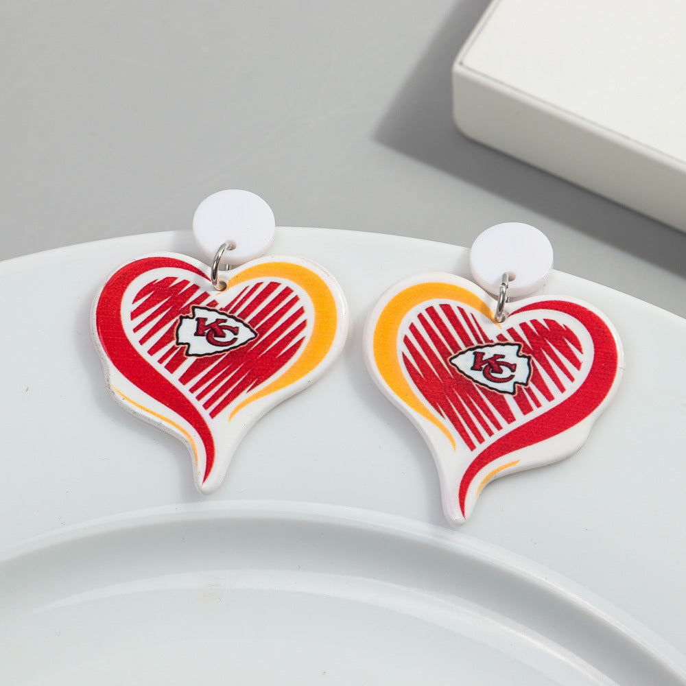 Wholesale Foreign Trade Cross-border European and American Football League Exaggerated Earrings Distinctive Sweet Cool Style Acrylic Printed Earrings Earrings