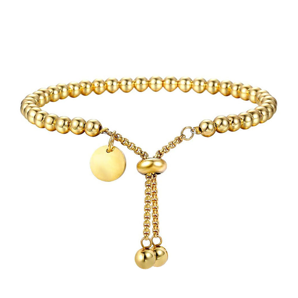 Wholesale  titanium steel fashion 26 letter tag adjustable round bead personality bracelet