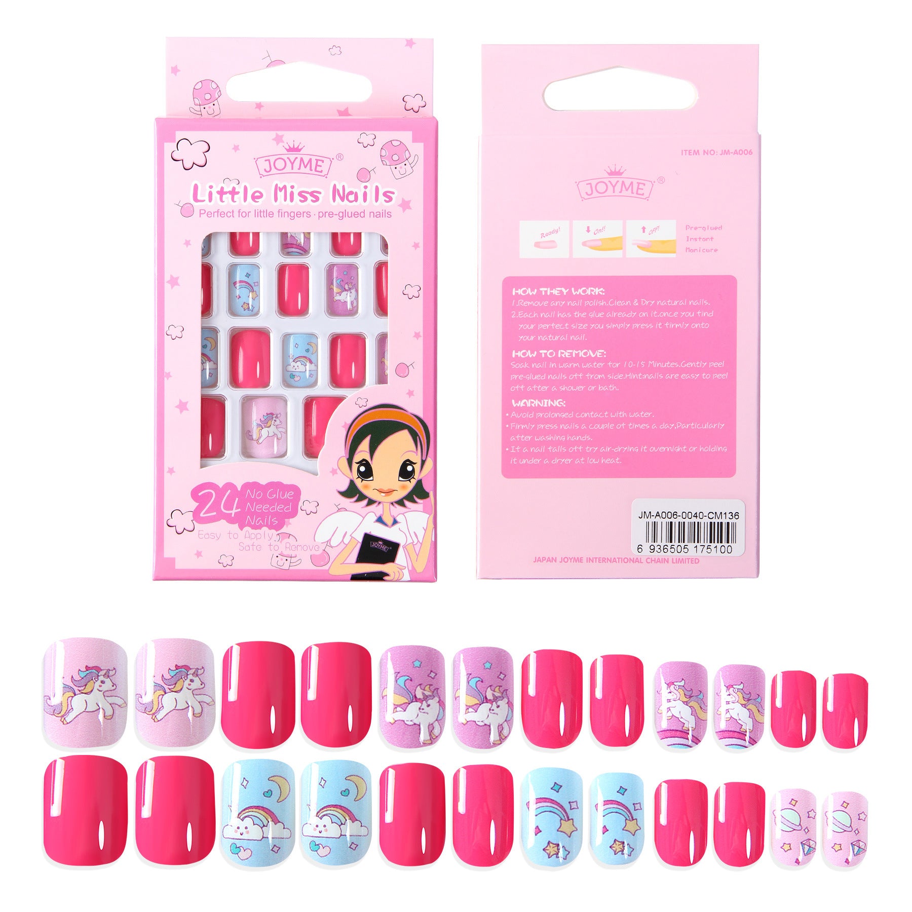 Wholesale Children's Press on Nails Kits 24 Solid Color Back Glue Nail Art Pieces ACC-NS-XKQ004