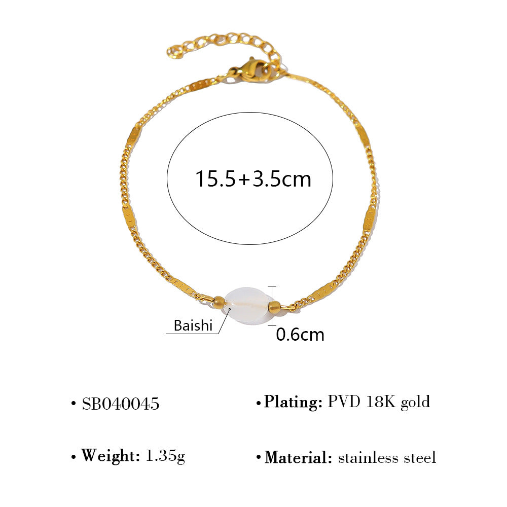 Wholesale Titanium Steel Stacked Bracelet suit Four-leaf Clover Natural Shell Pendant Bracelet suit