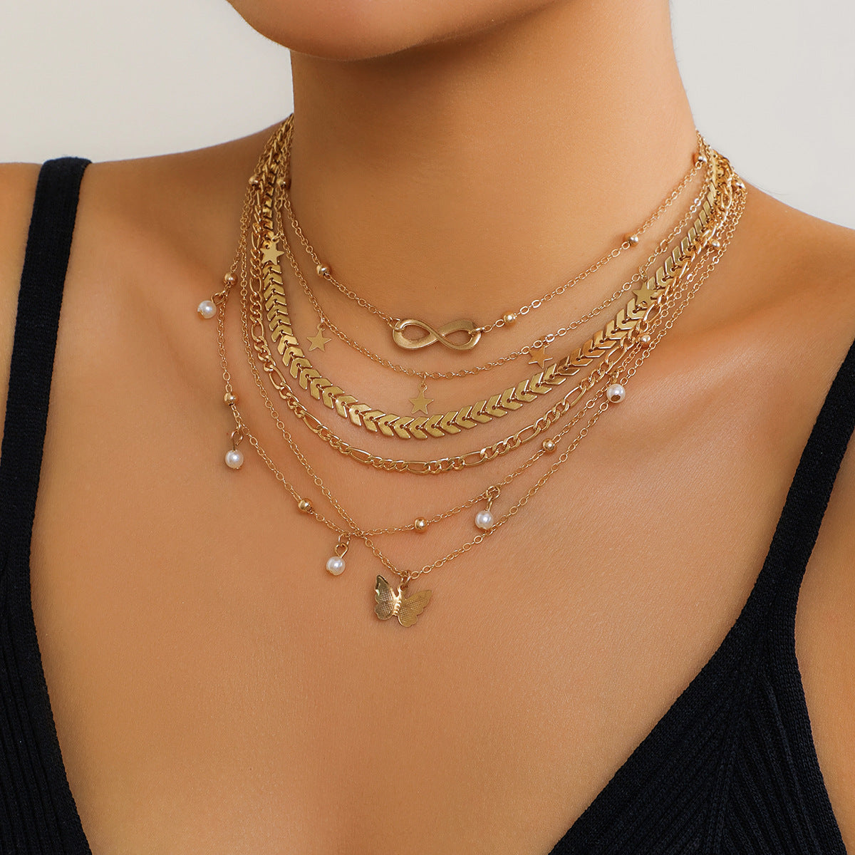 Wholesale Butterfly Tassel Pendant Stacked suit Necklace