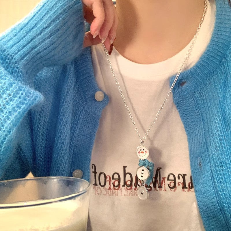 Wholesale Christmas Autumn and Winter White Snowman Button Necklace