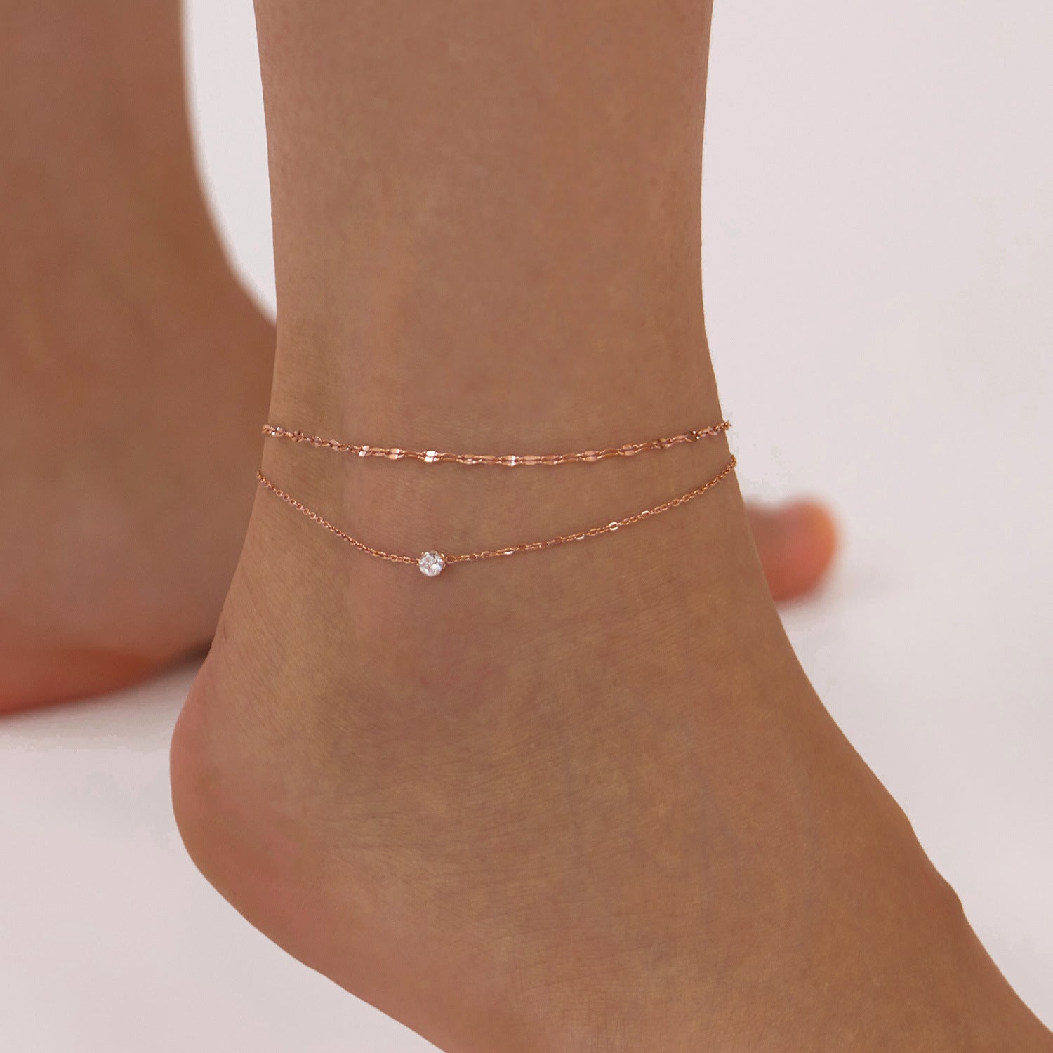 Wholesale Titanium Steel Double Layered Stackable Diamond Embedded Foot Jewelry Ankle Chain