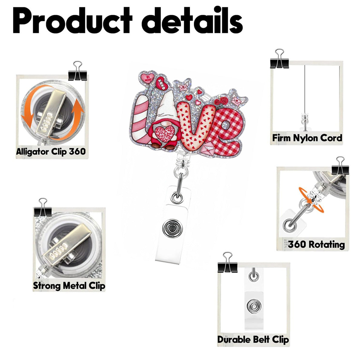 Wholesale retractable acrylic Valentine' s Day Badge Reels
