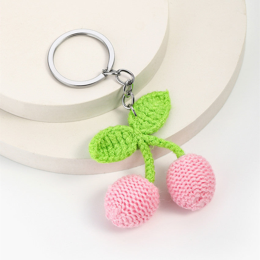 Wholesale Cute Hand-woven Diy Knitted Wool Cherry Keychain ACC-KC-RongRui016