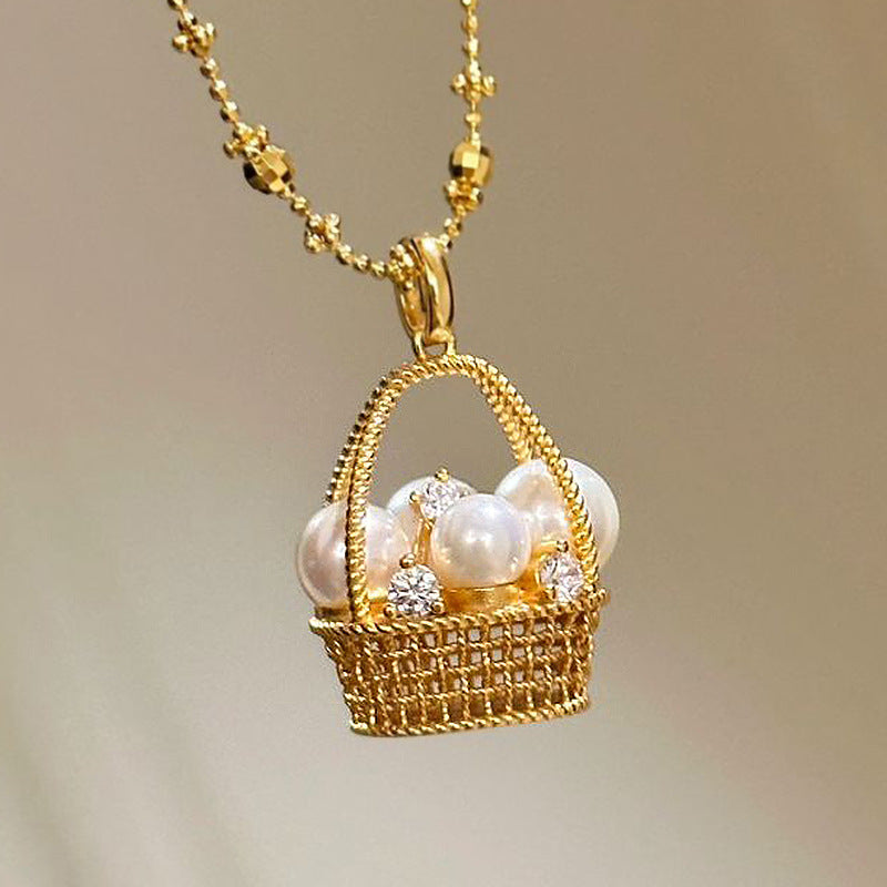 Wholesale  Magic Chain Pearl Small Flower Basket Necklace