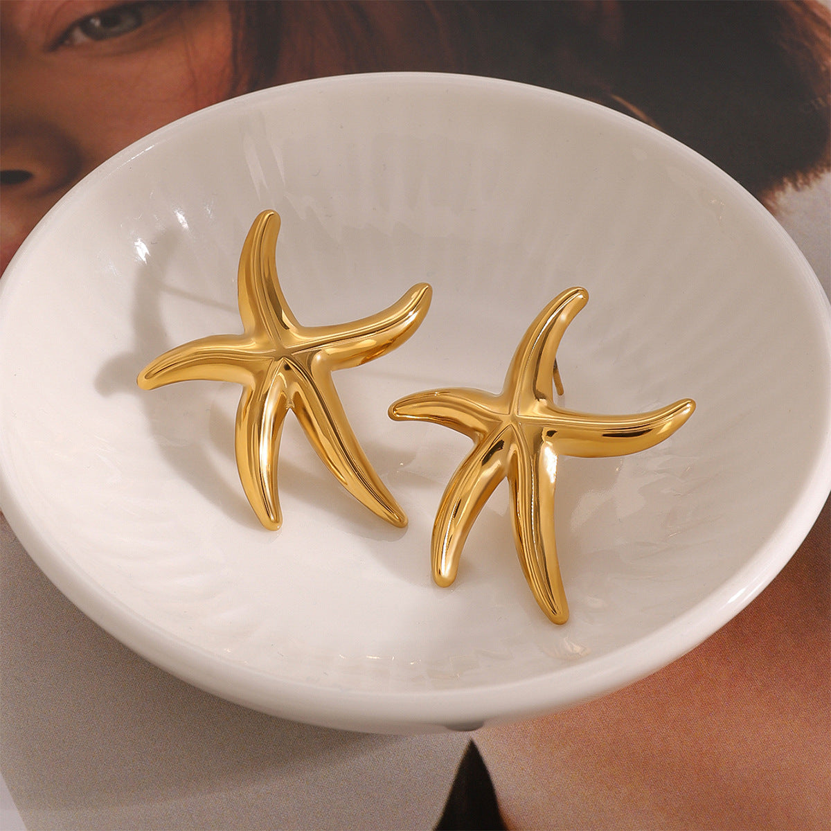 Wholesale Stainless Steel Starfish Earrings Ocean Gold Earrings