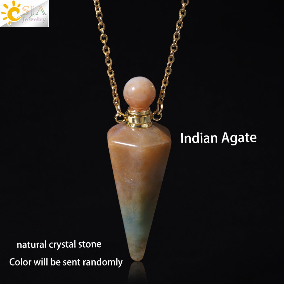 Wholesale Natural Stone Crystal Stone Hexagonal Column Perfume Bottle Necklace ACC-NE-HuaiShe002