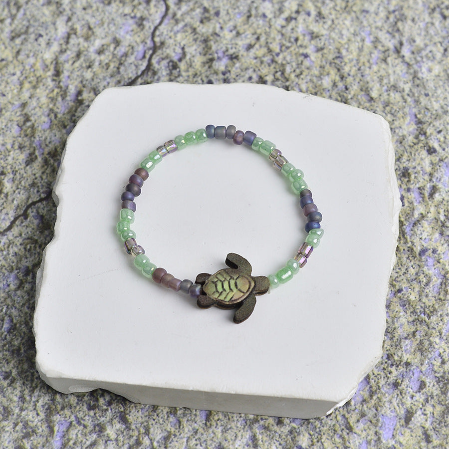 Wholesale Retro Turtle Design Colored Bead Stretch Bracelet Zinc Alloy Electroplated Unisex Fashion Accessory Anniversary Gift