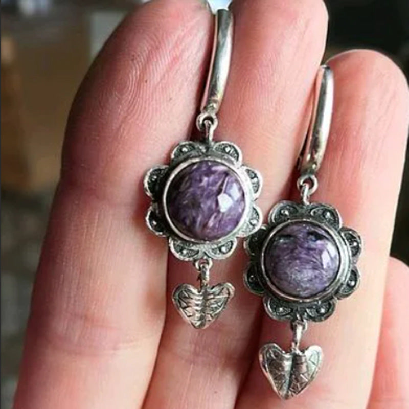 Wholesale Round purple natural stone ethnic style earrings