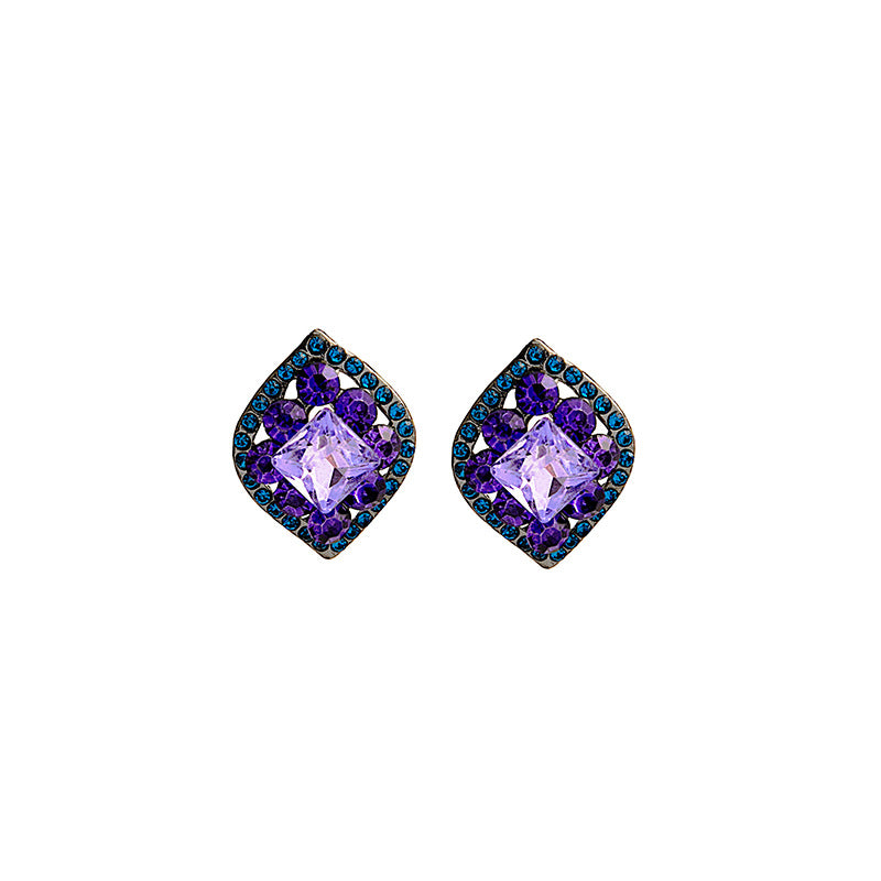 Wholesale Silver Needle Purple Zircon Metal Diamond Earrings