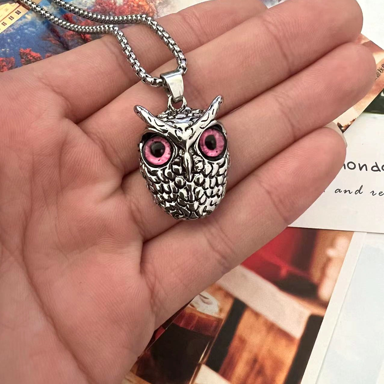 Wholesale  Titanium Steel vintage owl pendant necklaces