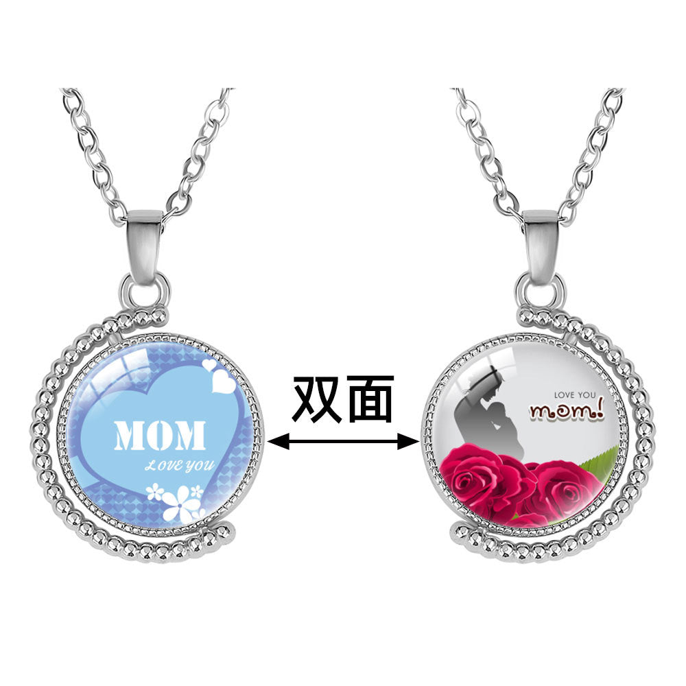 Wholesale  double-sided rotatable crystal pendant necklace mother's day necklace