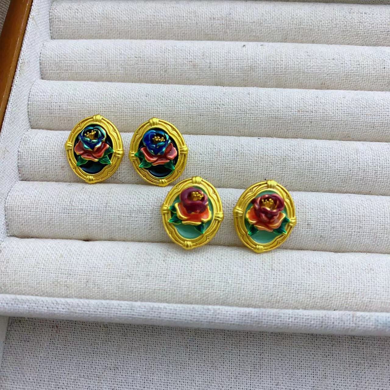 Wholesale Vintage Handmade Oil Painting Flower Earrings