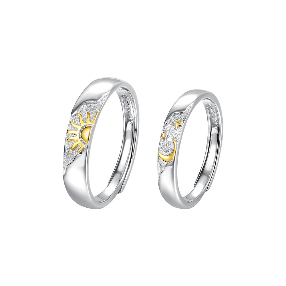 Wholesale Sun, Moon and Stars Couple Ring s925 Sterling Silver  Adjustable Rings
