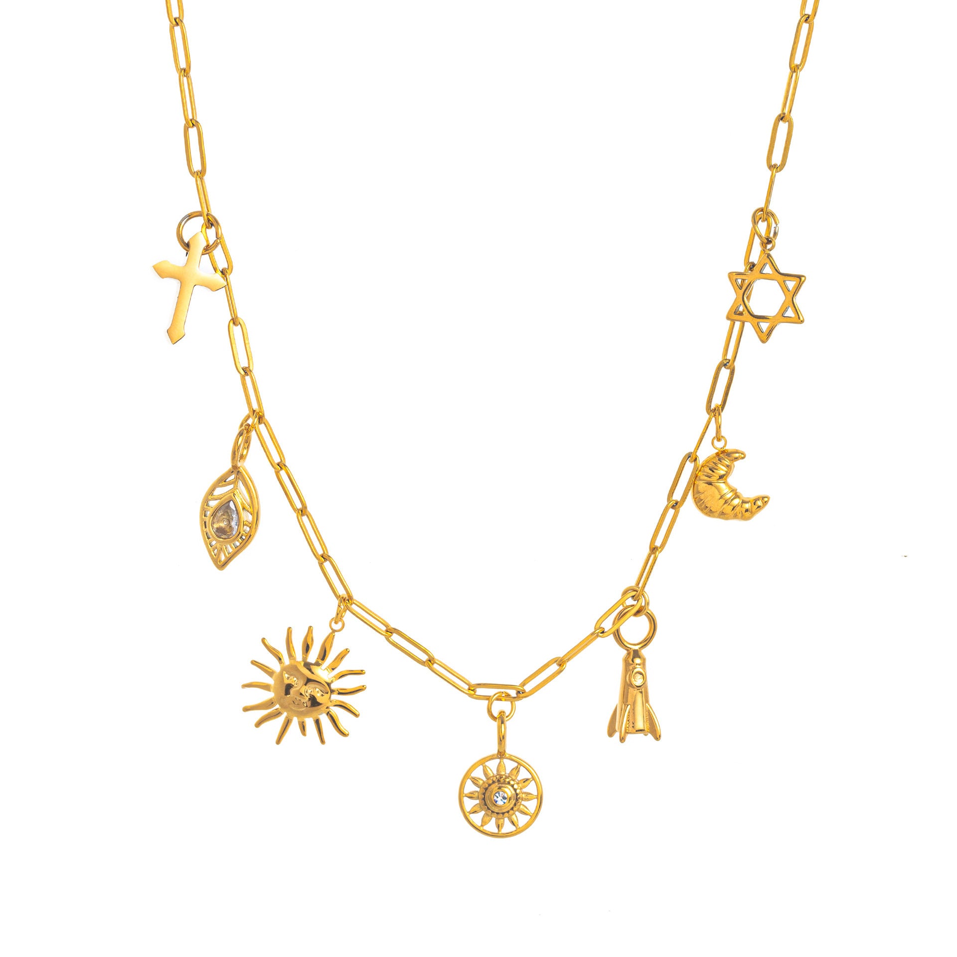 Wholesale Stainless Steel Star and Moon Pendant Cross Necklace