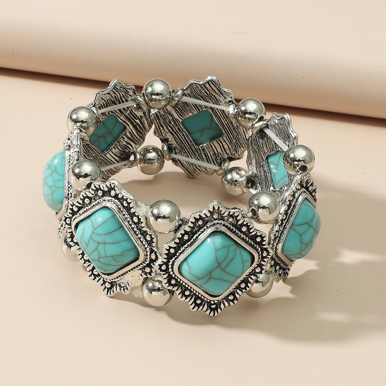 Wholesale Boho Retro Geometric Inlaid Turquoise Stretch Bracelet ACC-BT-GL002