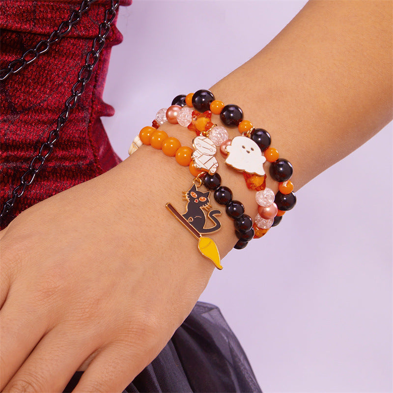 Wholesale  Ghost Pumpkin Stretch Beaded Charm Bracelet