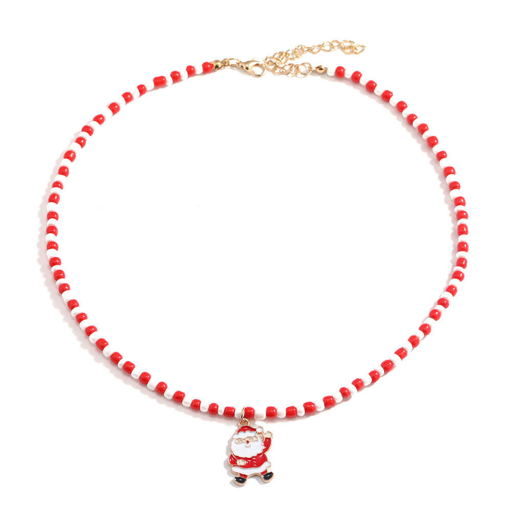 Wholesale Christmas Red and White Handmade Beaded Cane Necklace ACC-NE-DingZhou001
