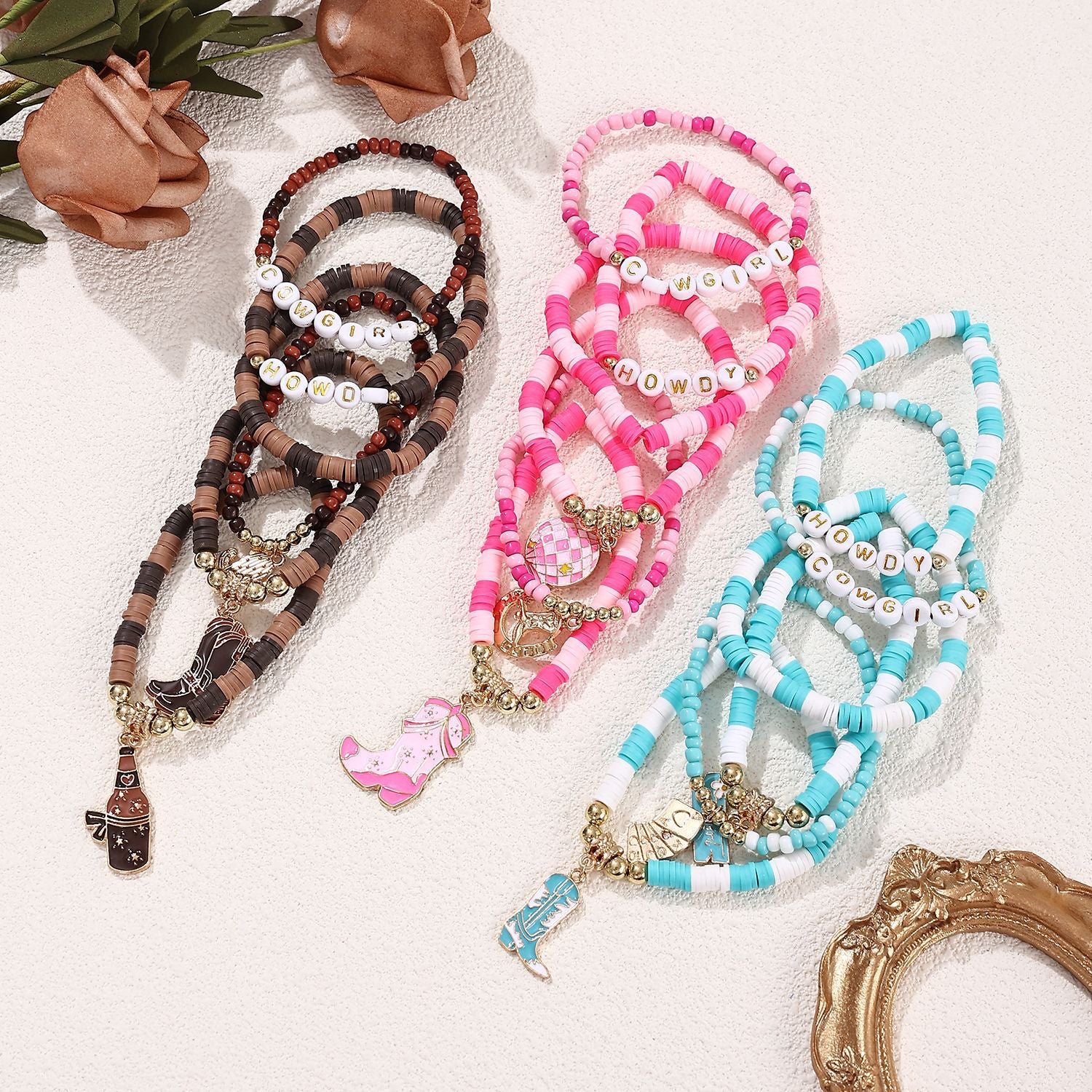 Wholesale  Soft clay western Denim style bracelet set