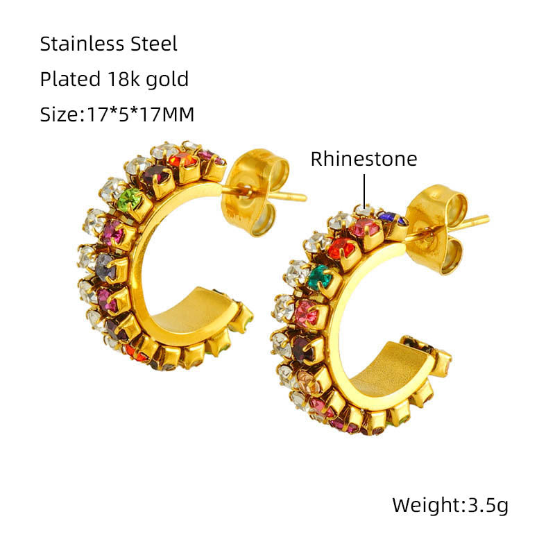 Wholesale stainless steel C- shaped diamond earrings