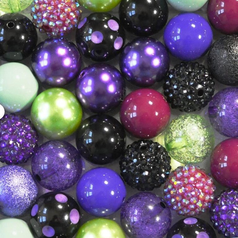 Wholesale 50pcs/ pack Black,  Green and Purple  20MM Flower Acrylic Bubblegum Beads