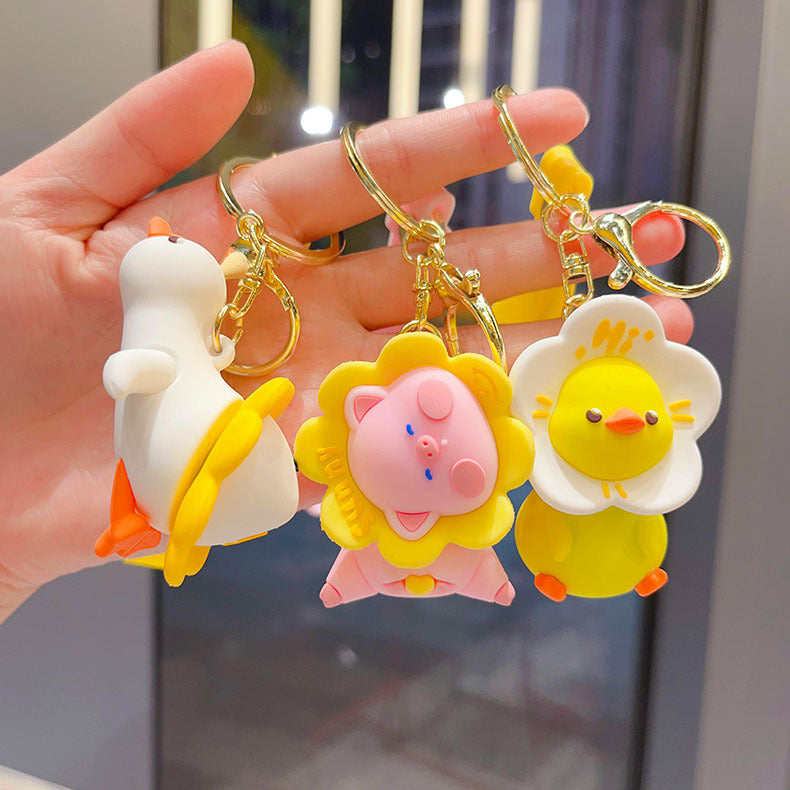 Wholesale PVC Cute Cartoon Duck Keychain with Sunflower Design - Fun Bag Charm or Gift
