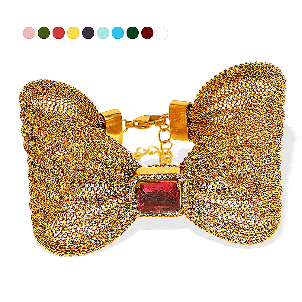 Wholesale Titanium Steel  Atmosphere Bracelet Bow Design Inlaid Stone Simple Bracelet