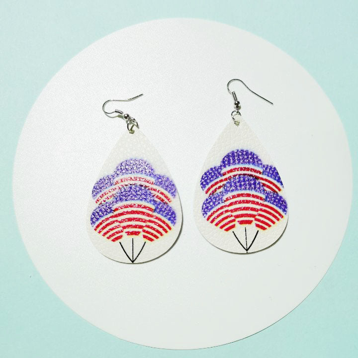 Wholesale American Independence Day Teardrop Shaped PU Leather Earrings ACC-ES-YiYuan005