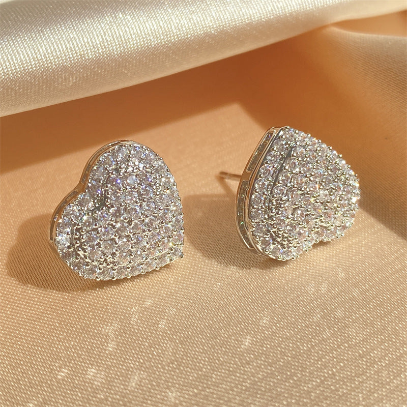 Wholesale Hollow Full Zirconium Love Earrings