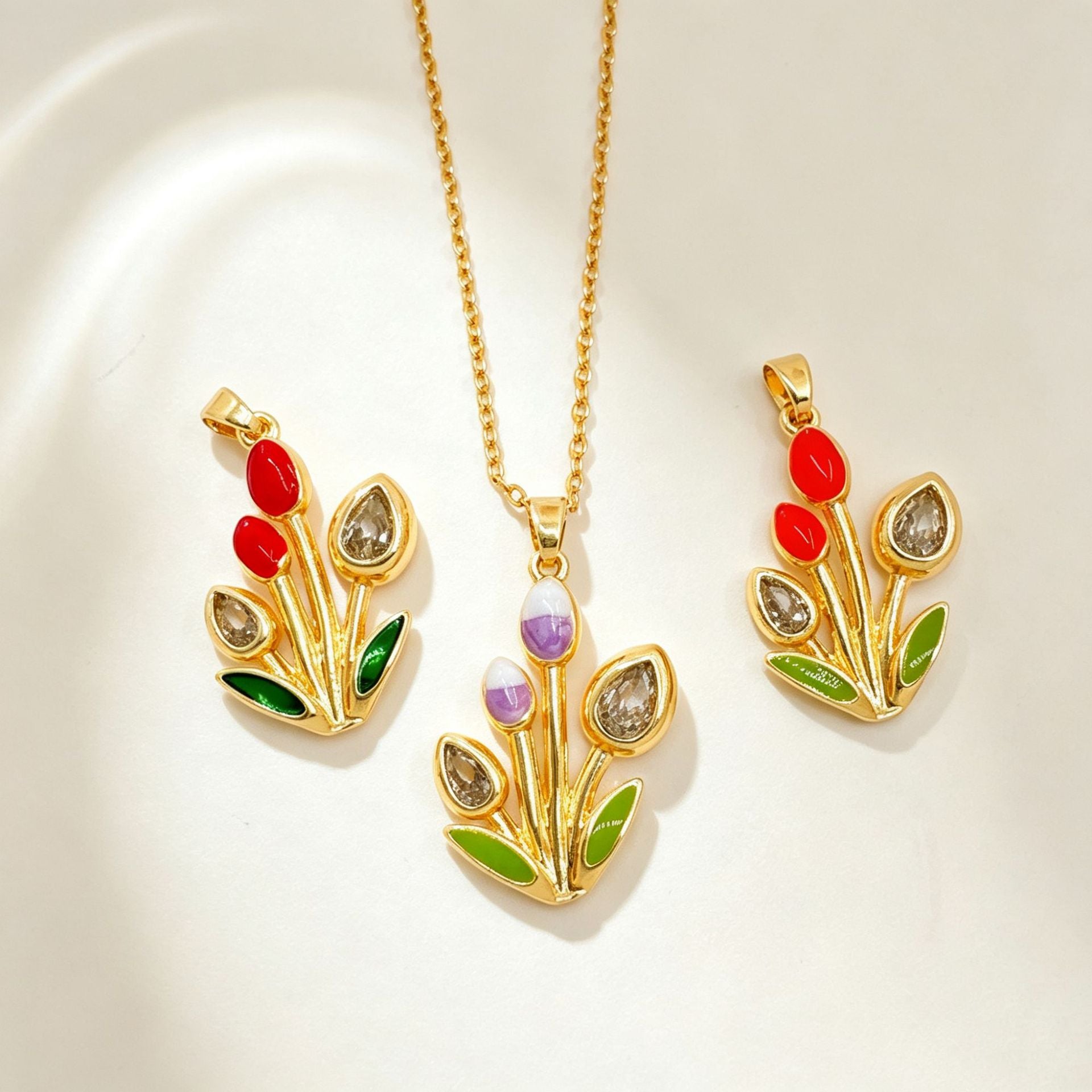 Wholesale Tulip Enamel Pendant Necklace for Women - Copper Electroplating Boutique Resale Jewelry