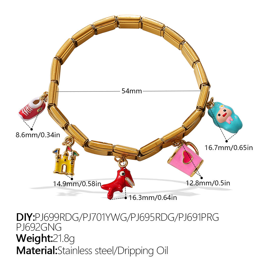 Wholesale Animal Series Bear Dinosaur Pendant Stainless Steel Composable Bracelet