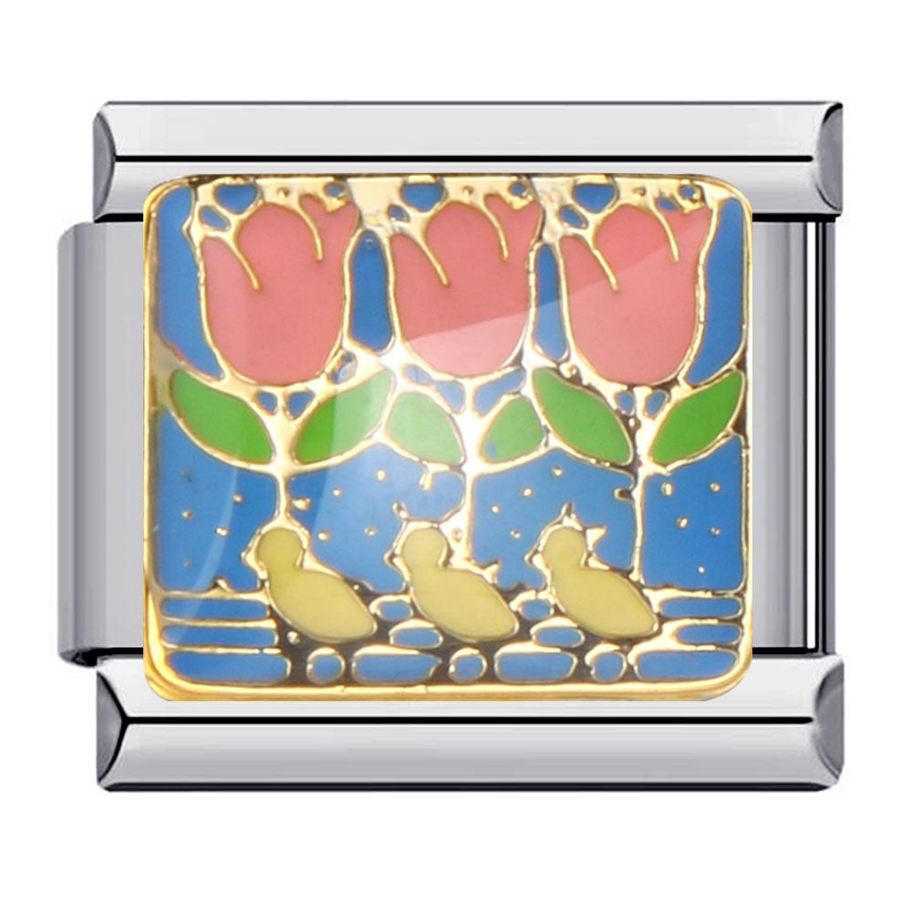 Wholesale flower series titanium steel bracelet welding pattern oil drop DIY Italian module Charms