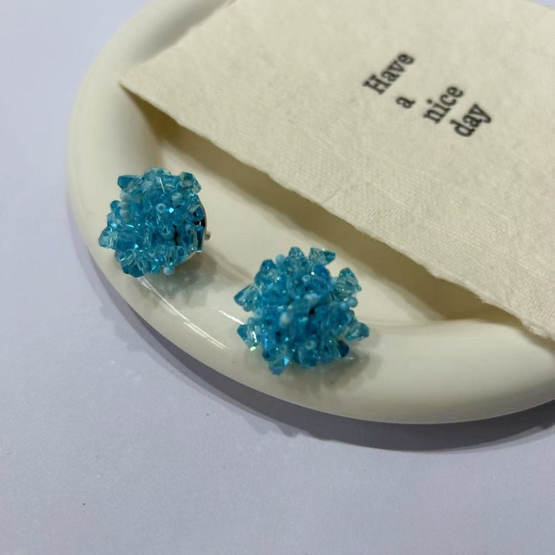Wholesale Beaded Blue Hydrangea Earrings
