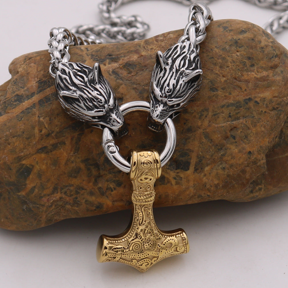 Wholesale Wolf Head Titanium Steel Hammer Pendant Necklaces ACC-NE-Hongg007