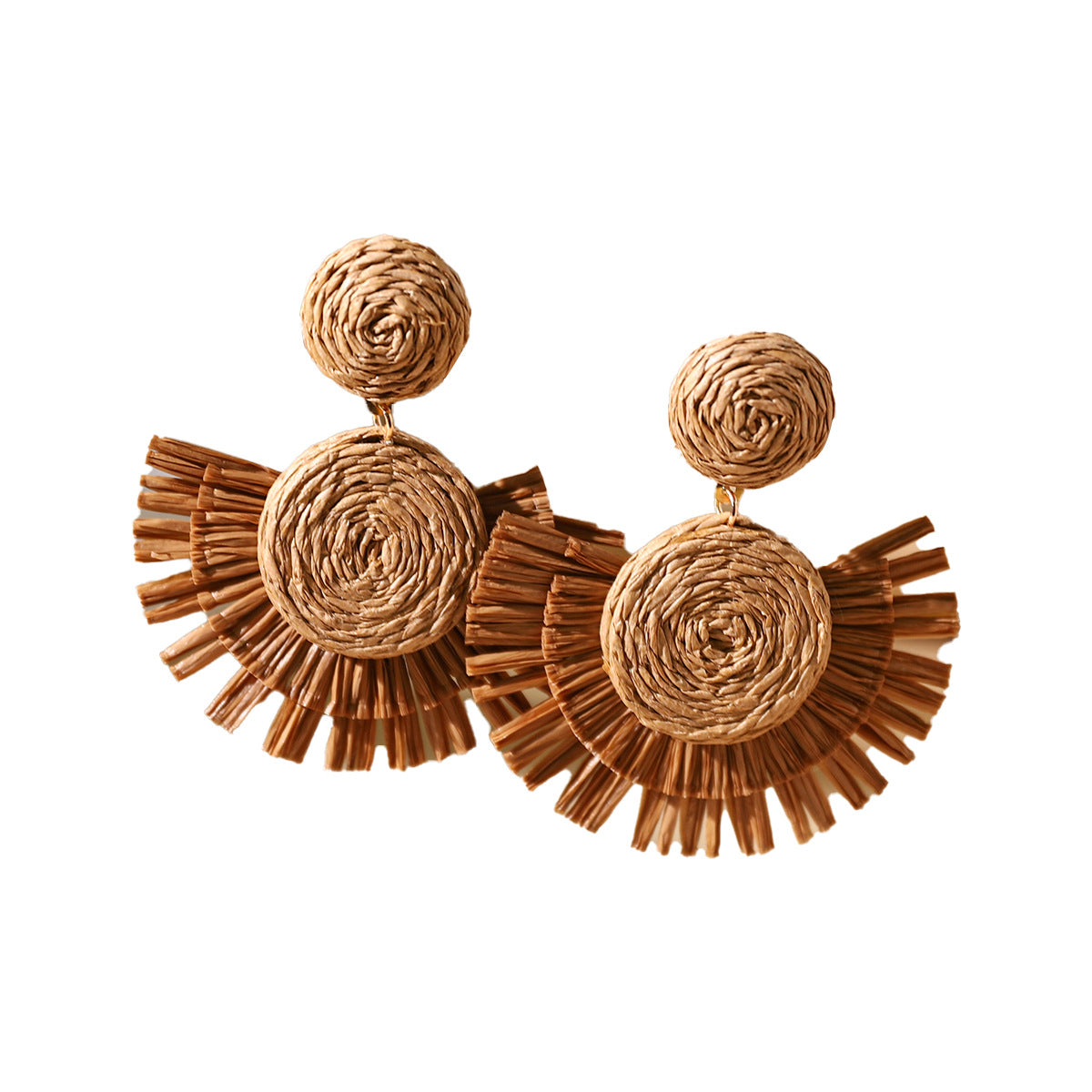 Wholesale Seaside Resort Style Rattan Fan-shaped Earrings Bohemian Raffia Earrings ACC-ES-XLH006