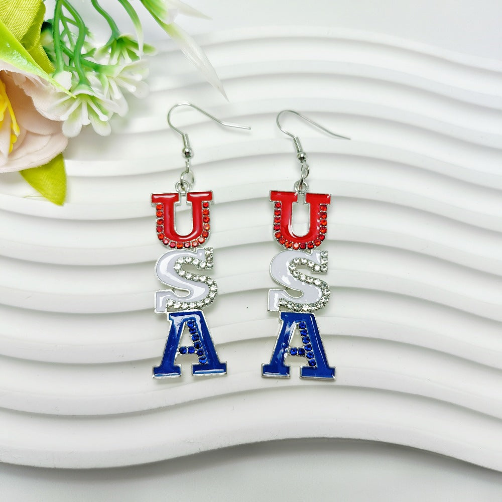 Wholesale American Independence Day USA Love Wings Zinc Alloy Earrings ACC-ES-Qiyu003