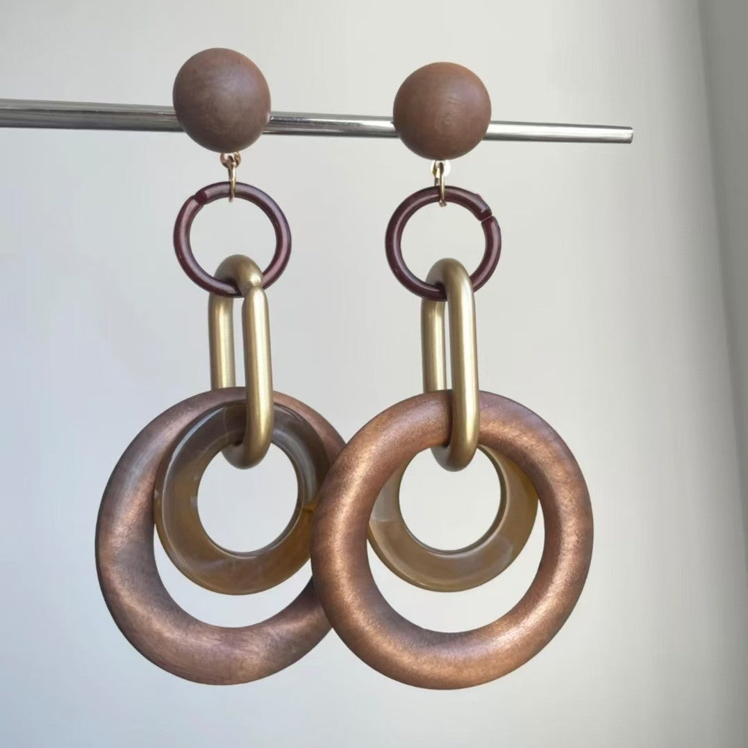 Wholesale Retro Geometric Color-Block Wooden Hoop Earrings for Women Party Wear