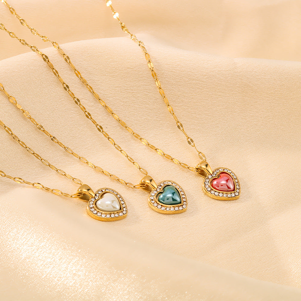 Wholesale  Stainless steel love-shaped necklace oil drop clavicle chain