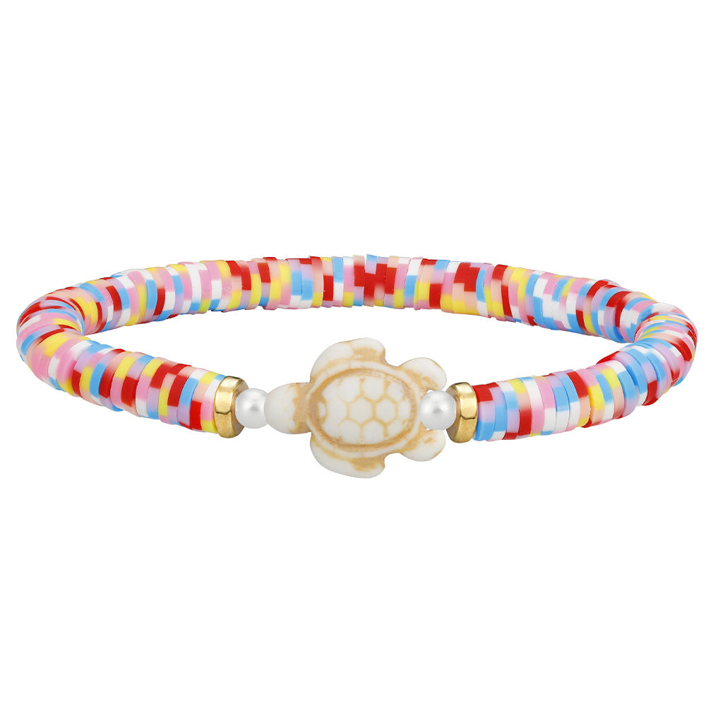 Wholesale polymer clay beaded elastic bohemian style handmade turtle bracelet