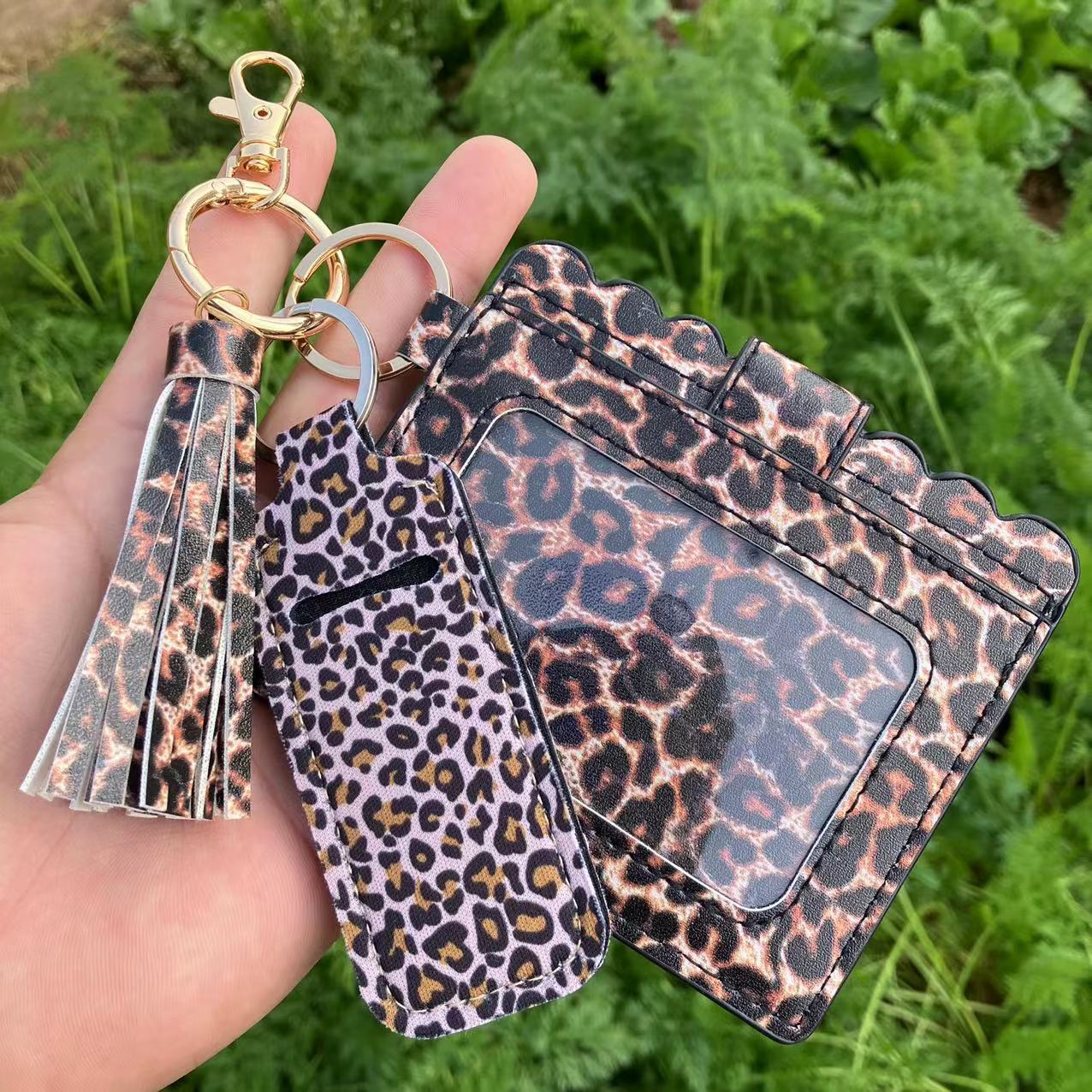 Wholesale Leopard Print Sunflower Butterfly Lipstick Case Card Holder Keychain Wristlet Keychain ACC-KC-QiuXue018