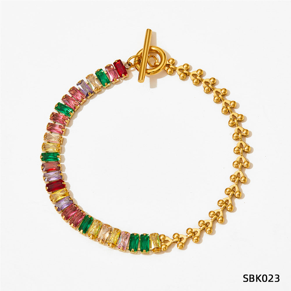 Wholesale Stainless steel bracelet stitching zircon bracelet set
