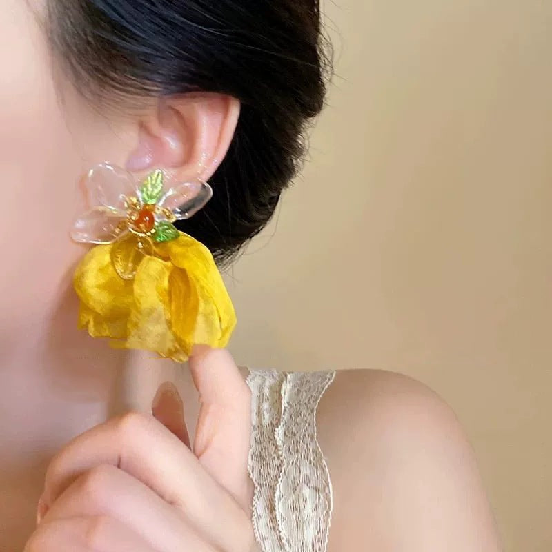 Wholesale Yellow flower fabric earrings
