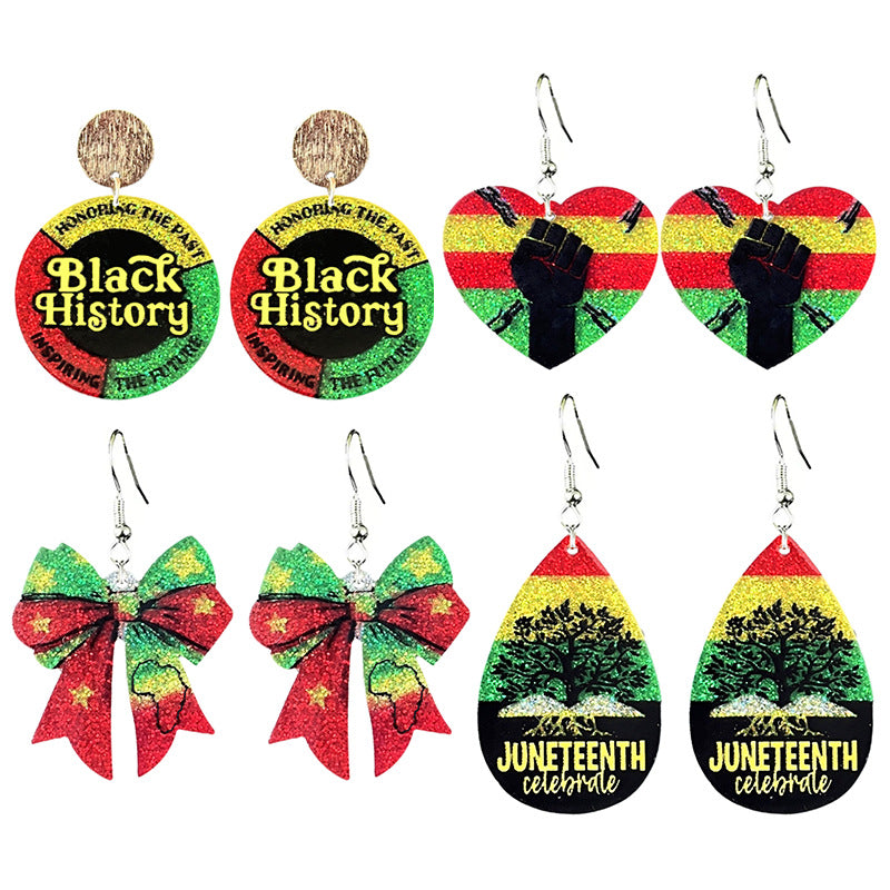 Wholesale  Black Liberation Day Celebrates June Festival Flag  Earrings