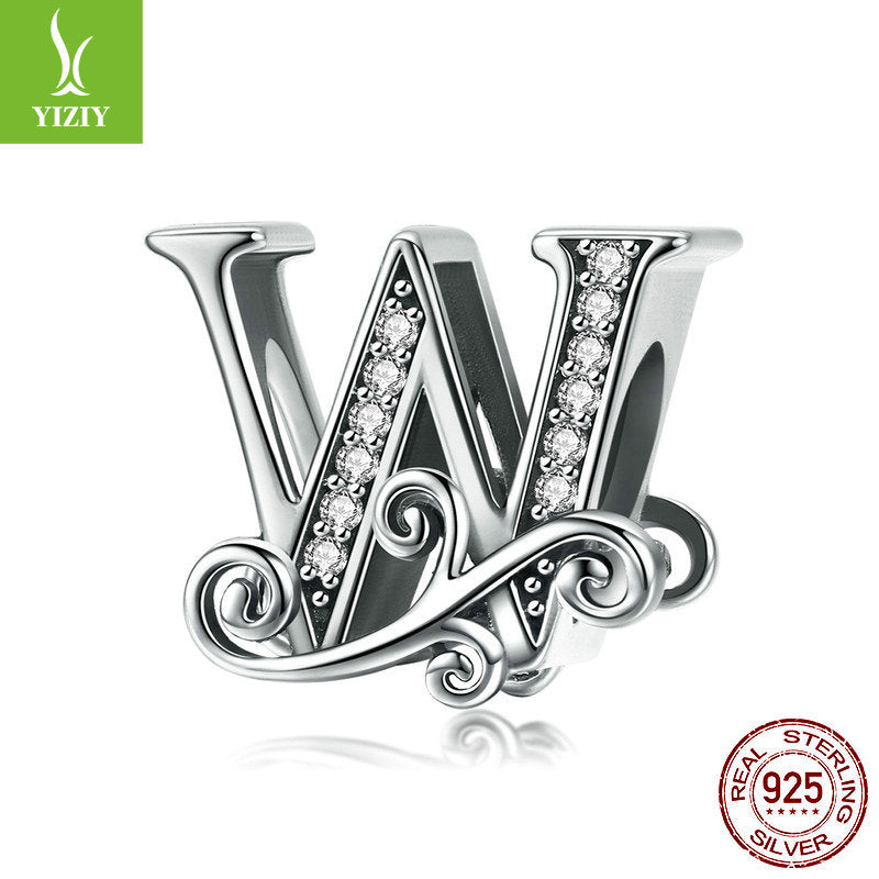 Wholesale 26 Letters DIY Beaded Bracelet Accessories Inlaid with Zircon Sterling Silver Beads Charms ACC-CHS-YinZhiyun001